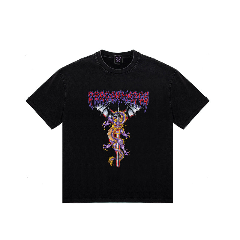 Sword Dragon Tee Washed Black