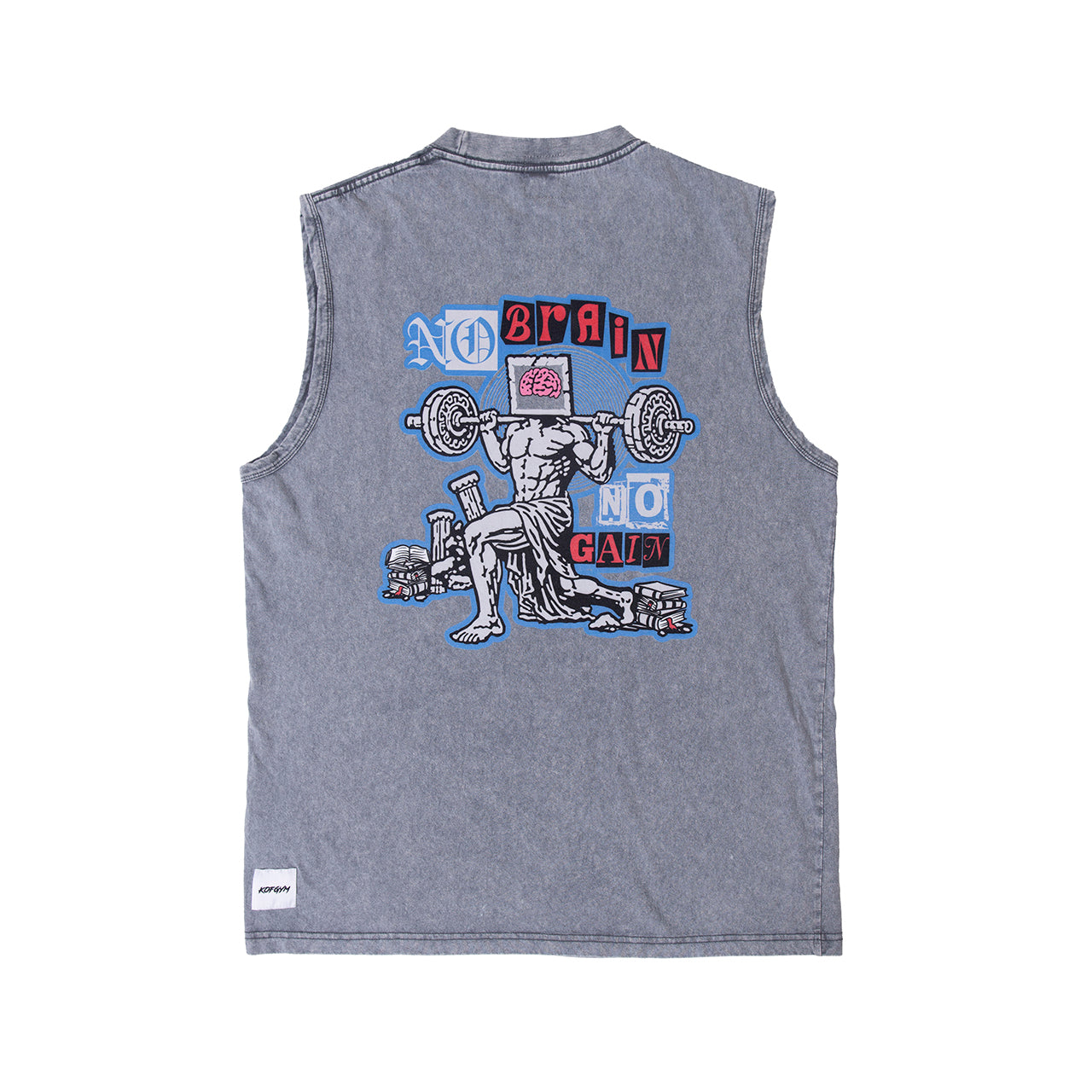 KOFGYM x DM8 : No Brain No Gain Print Tank (洗水Washed Grey) Thinking Ver.