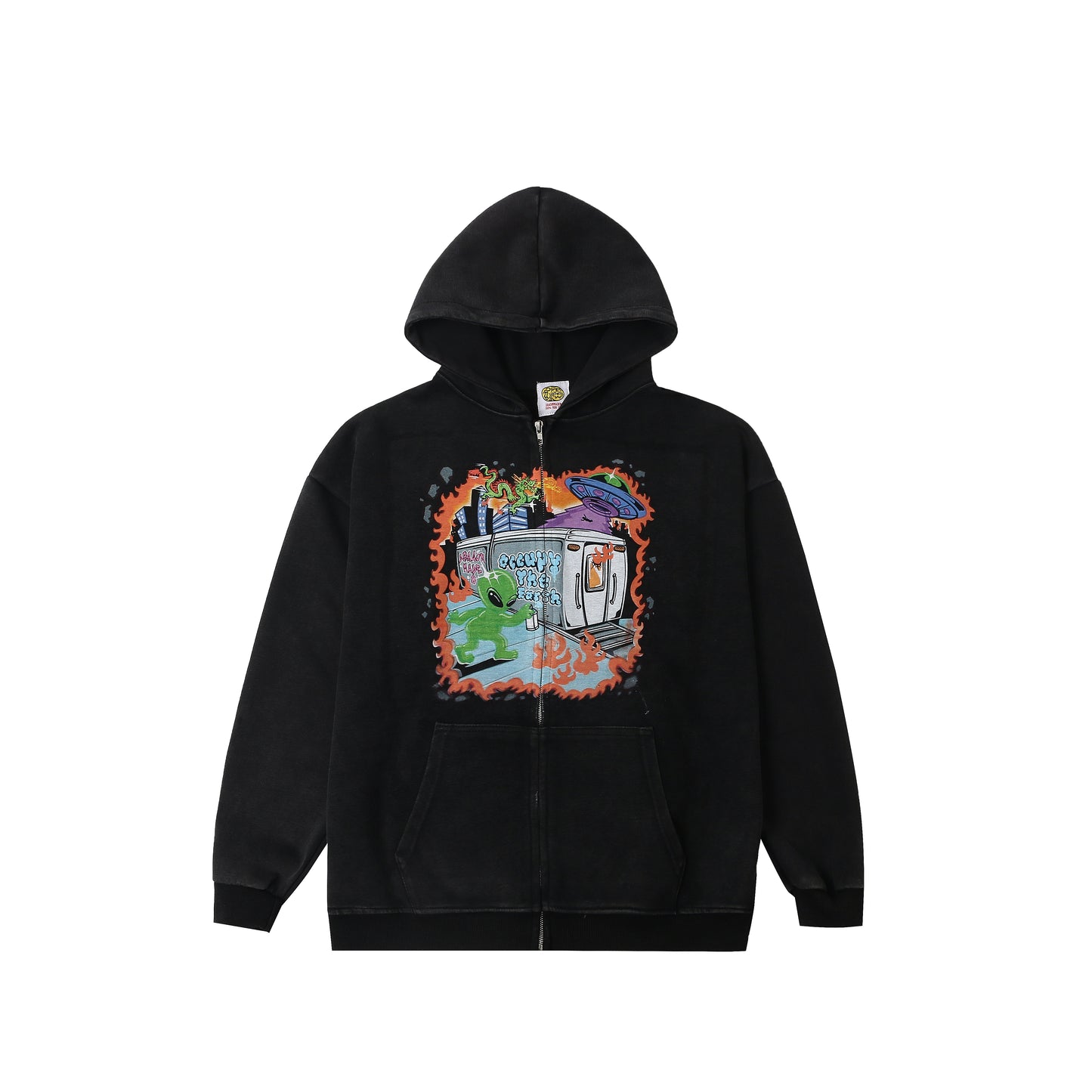 Alien x DM8 Washed Zipup Hoodie Dark Grey