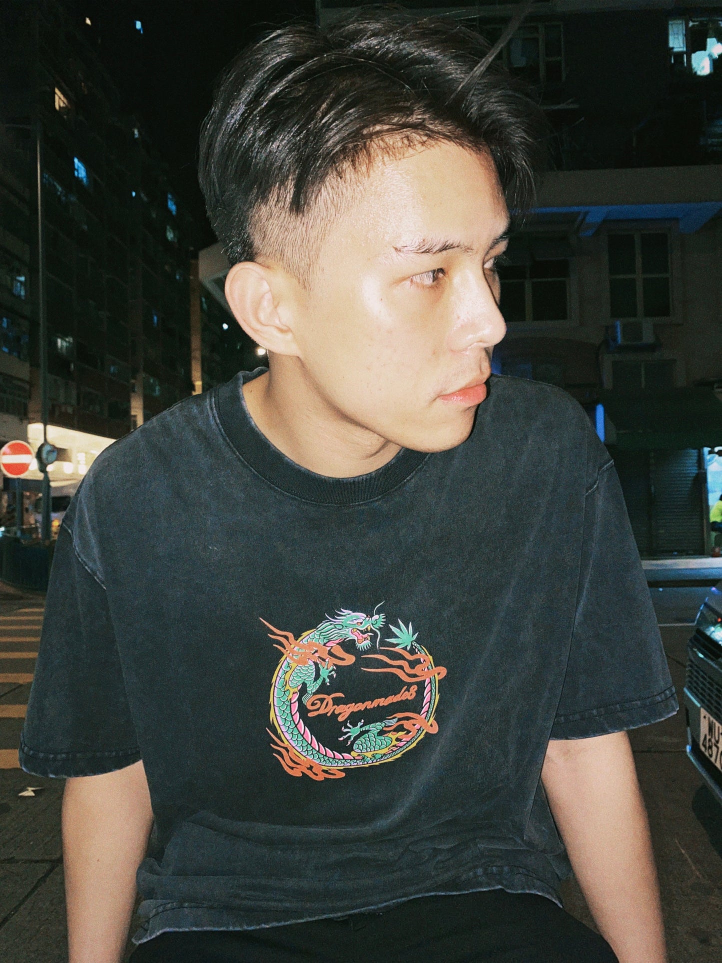 Round Logo Tee Washed Black