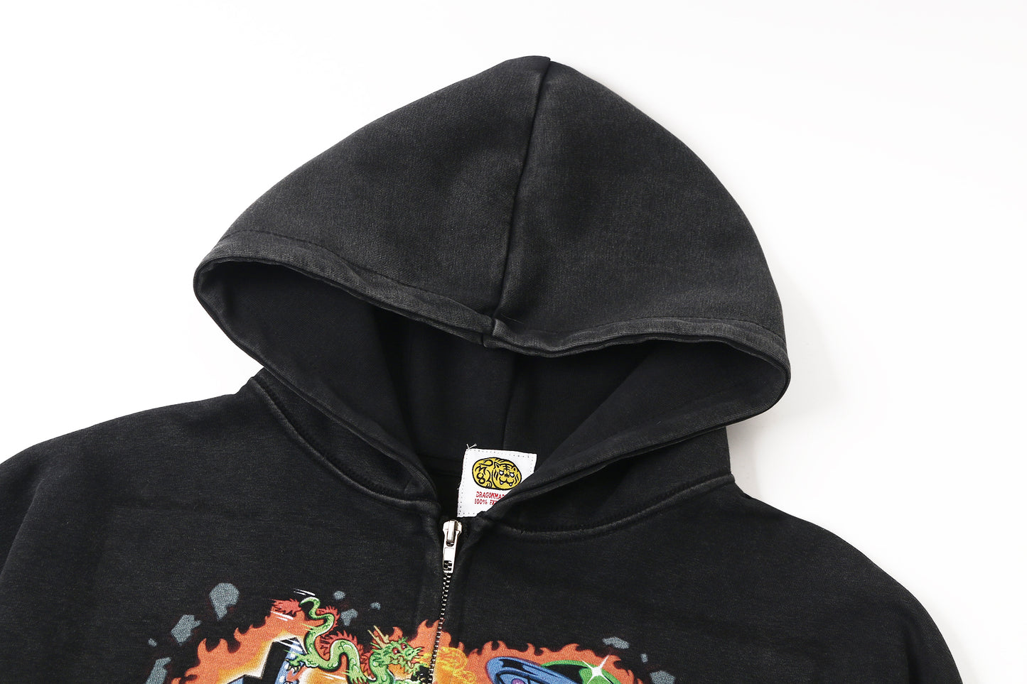 Alien x DM8 Washed Zipup Hoodie Dark Grey