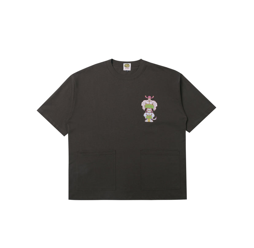 (Oversized) 財神 Fortune God Double Pocket Tee Charcoal 炭色