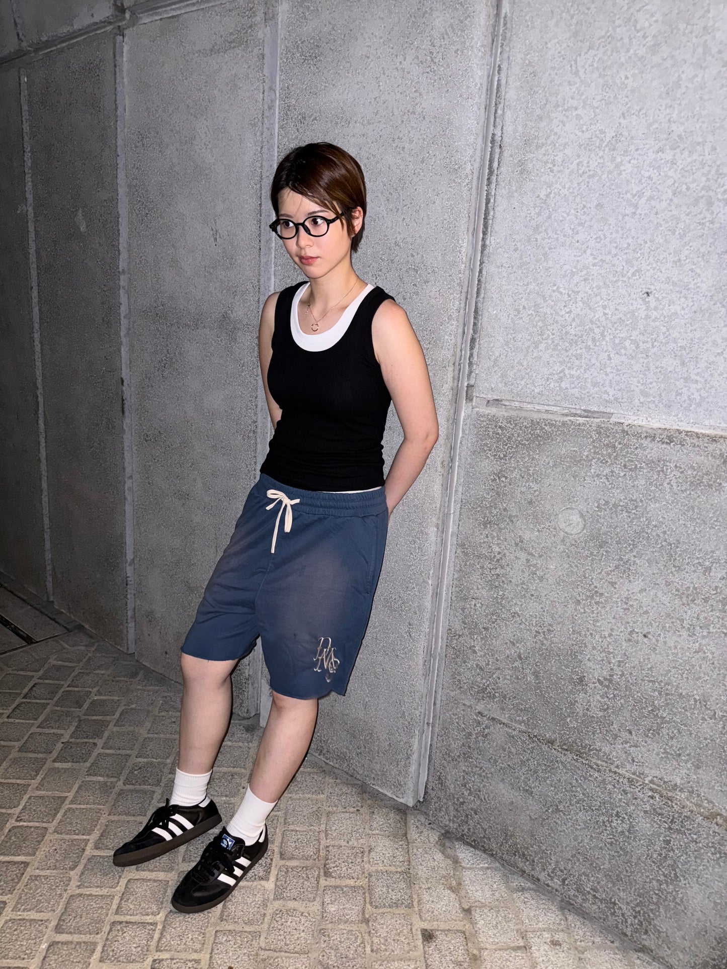 DM8 Embroidery Shorts Washed Blue