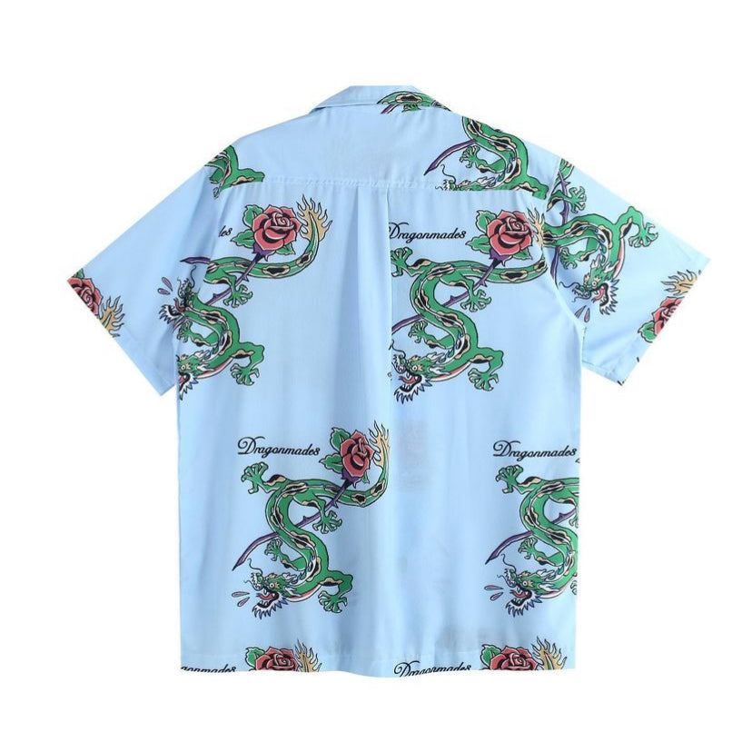 青圭 Rose Dragon Shirt Blue