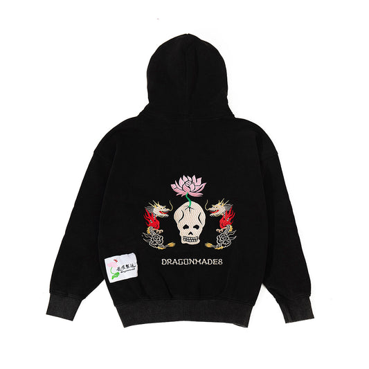 Lotus Zip Up Hoodie Washed Black