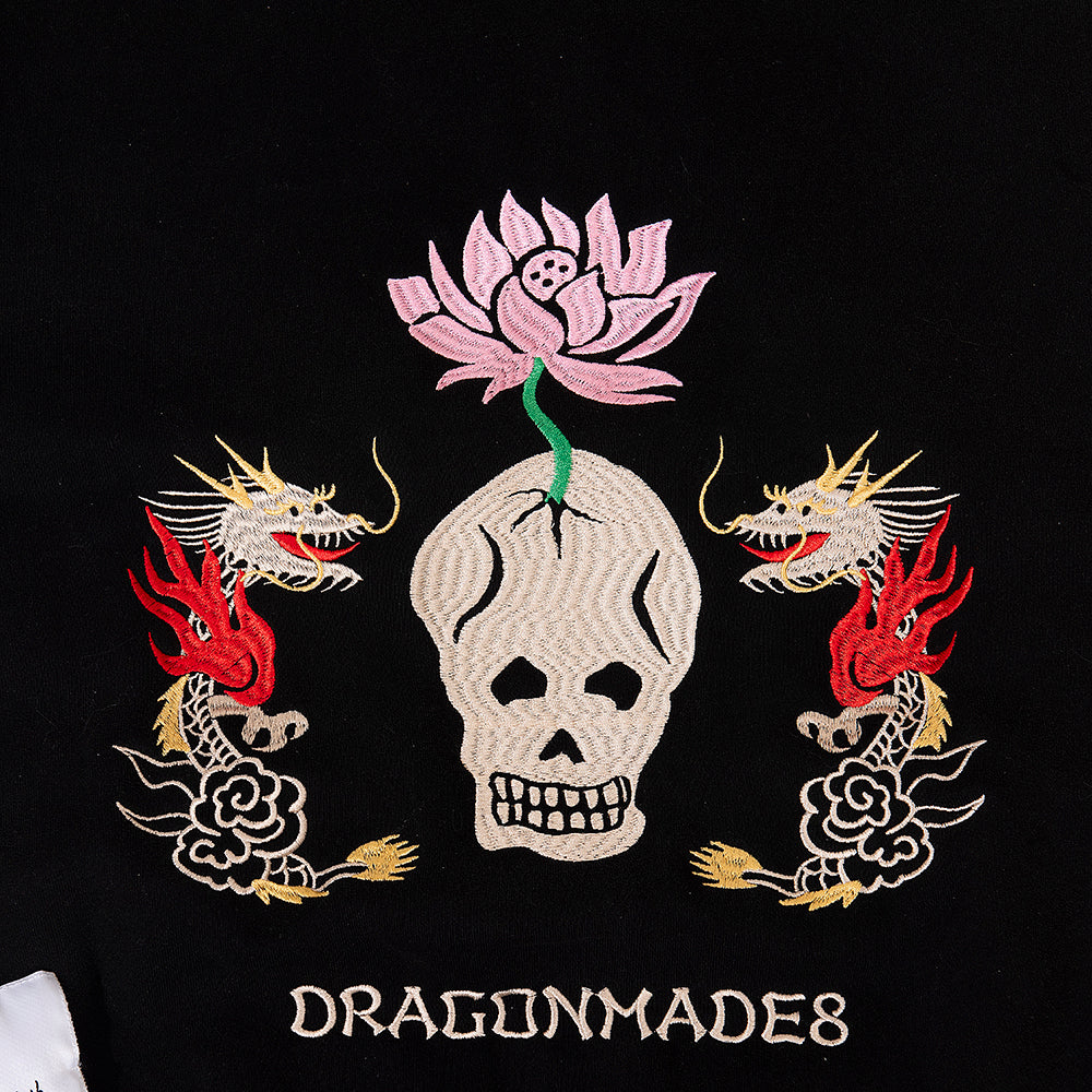 Lotus Zip Up Hoodie Washed Black