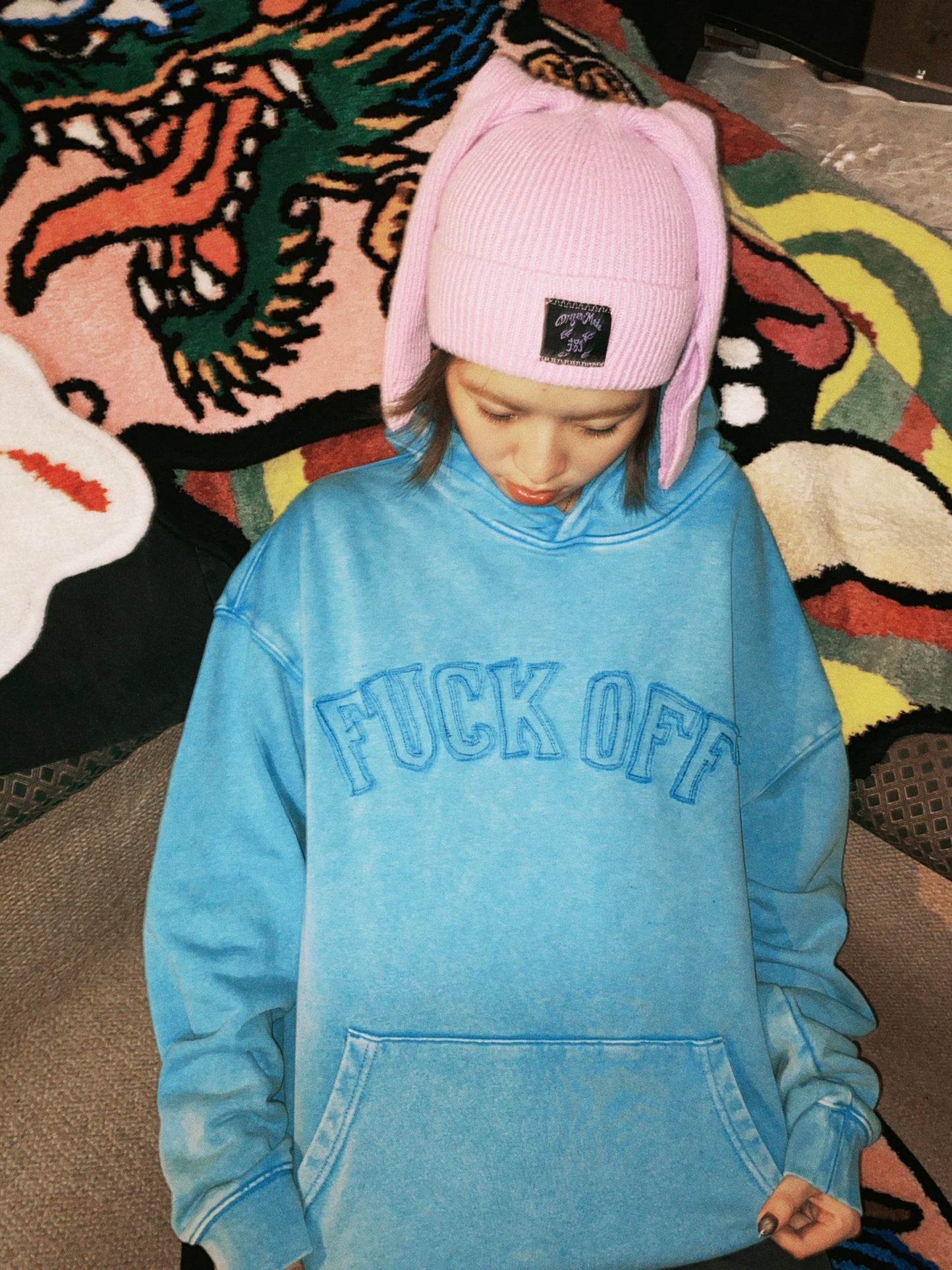 F*ck Off Hoodie Washed Sky Blue