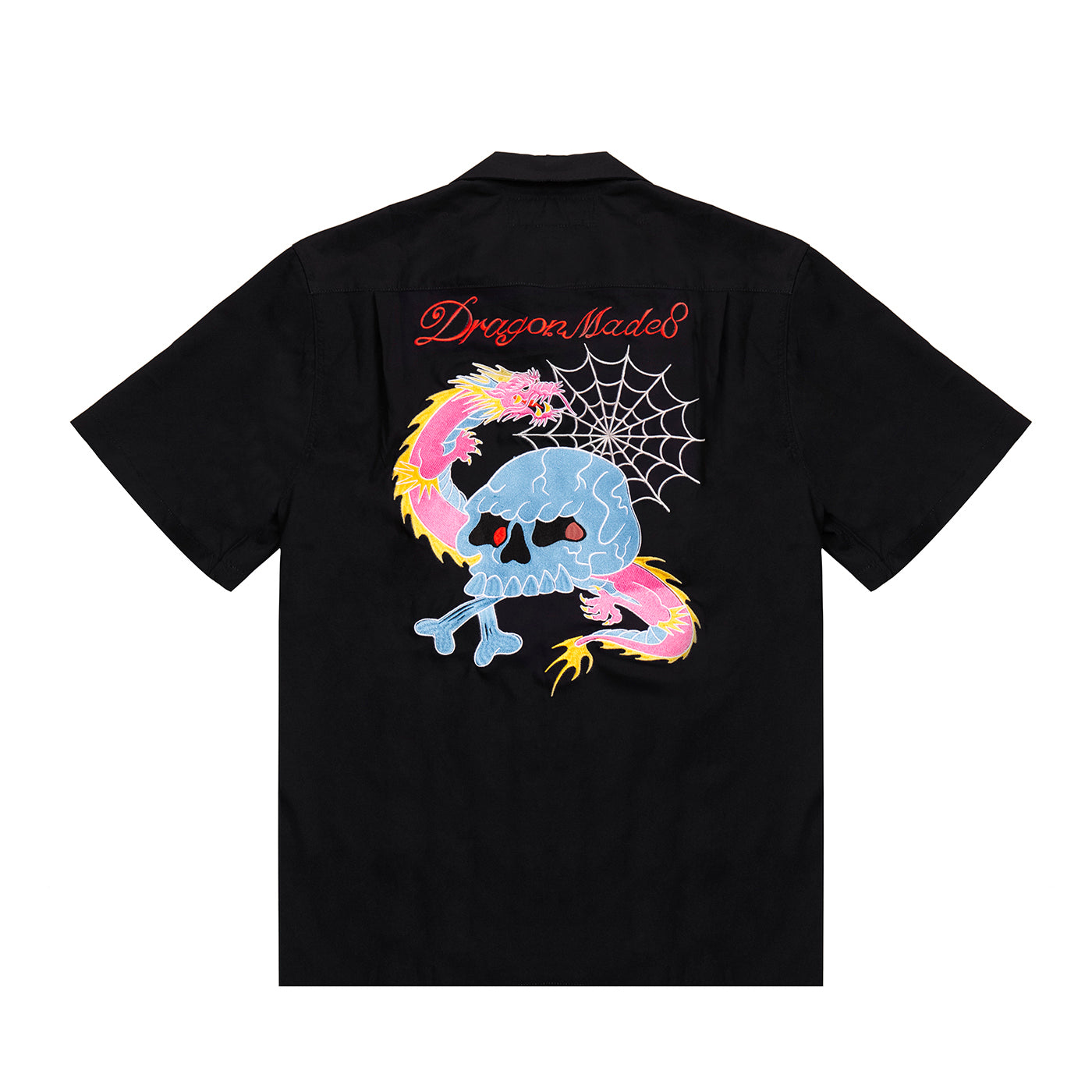 Skull Dragon Embroidery Shirt Black & White Stripe