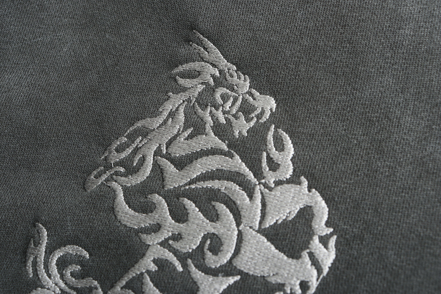 Kirin & Dragon Embroidery Hoodie Washed Grey