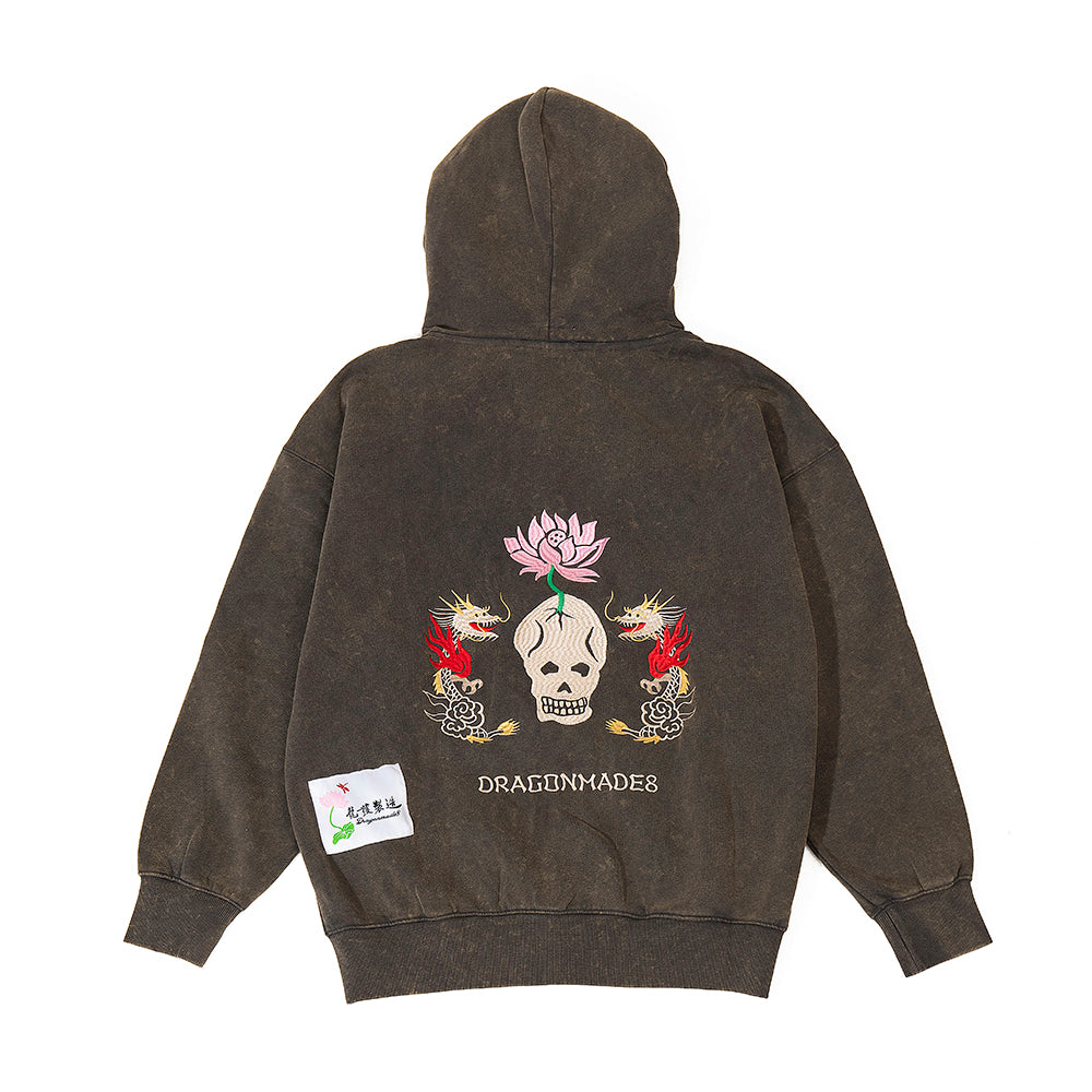 Lotus Zip Up Hoodie Washed Ash