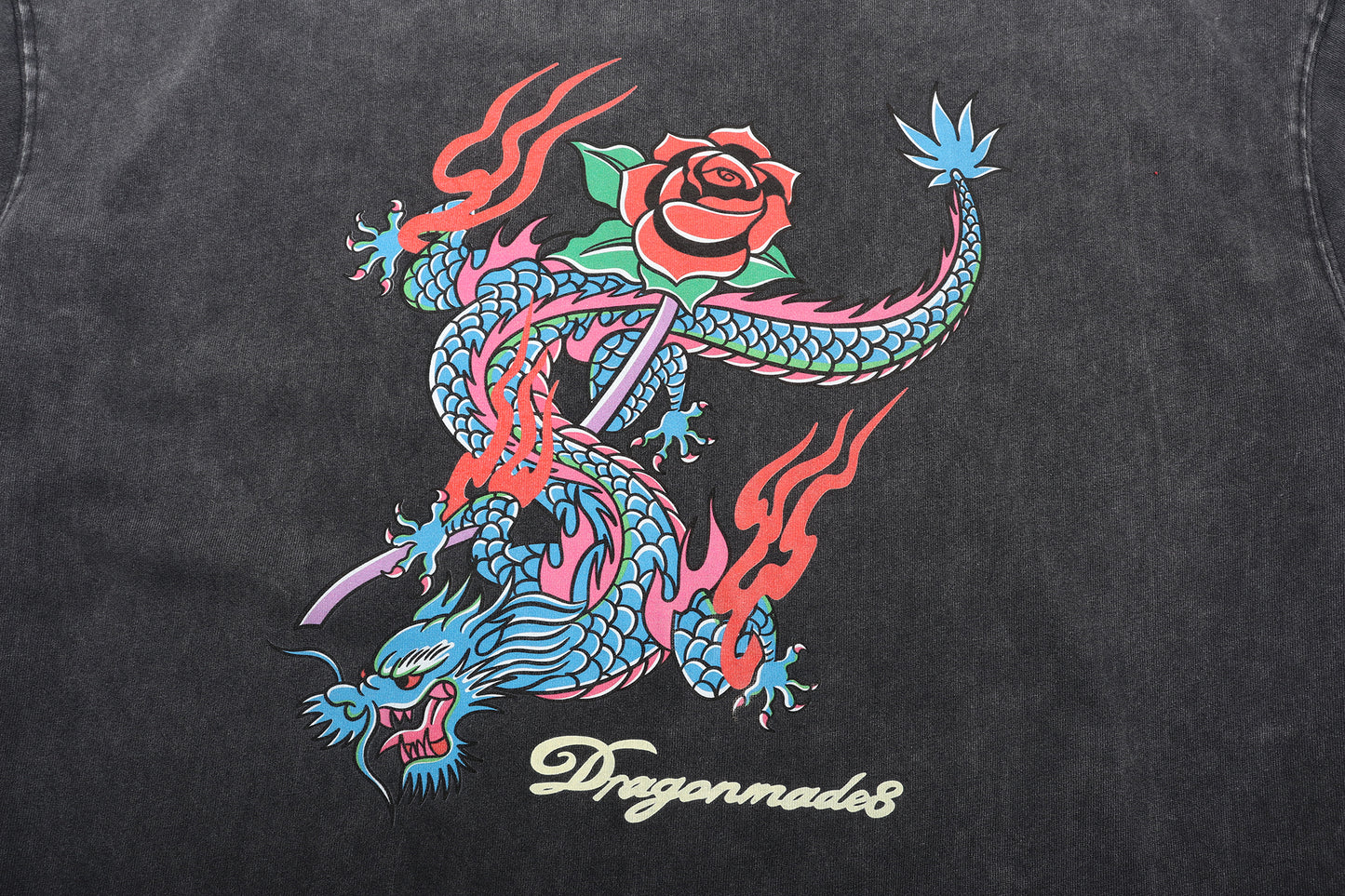 Rose Dragon Tee Washed Black