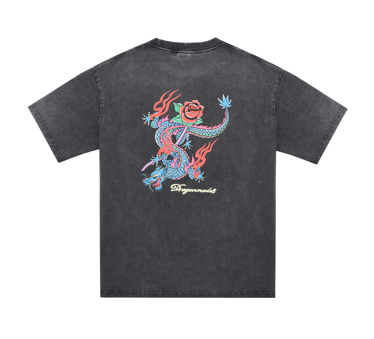 Rose Dragon Tee Washed Black