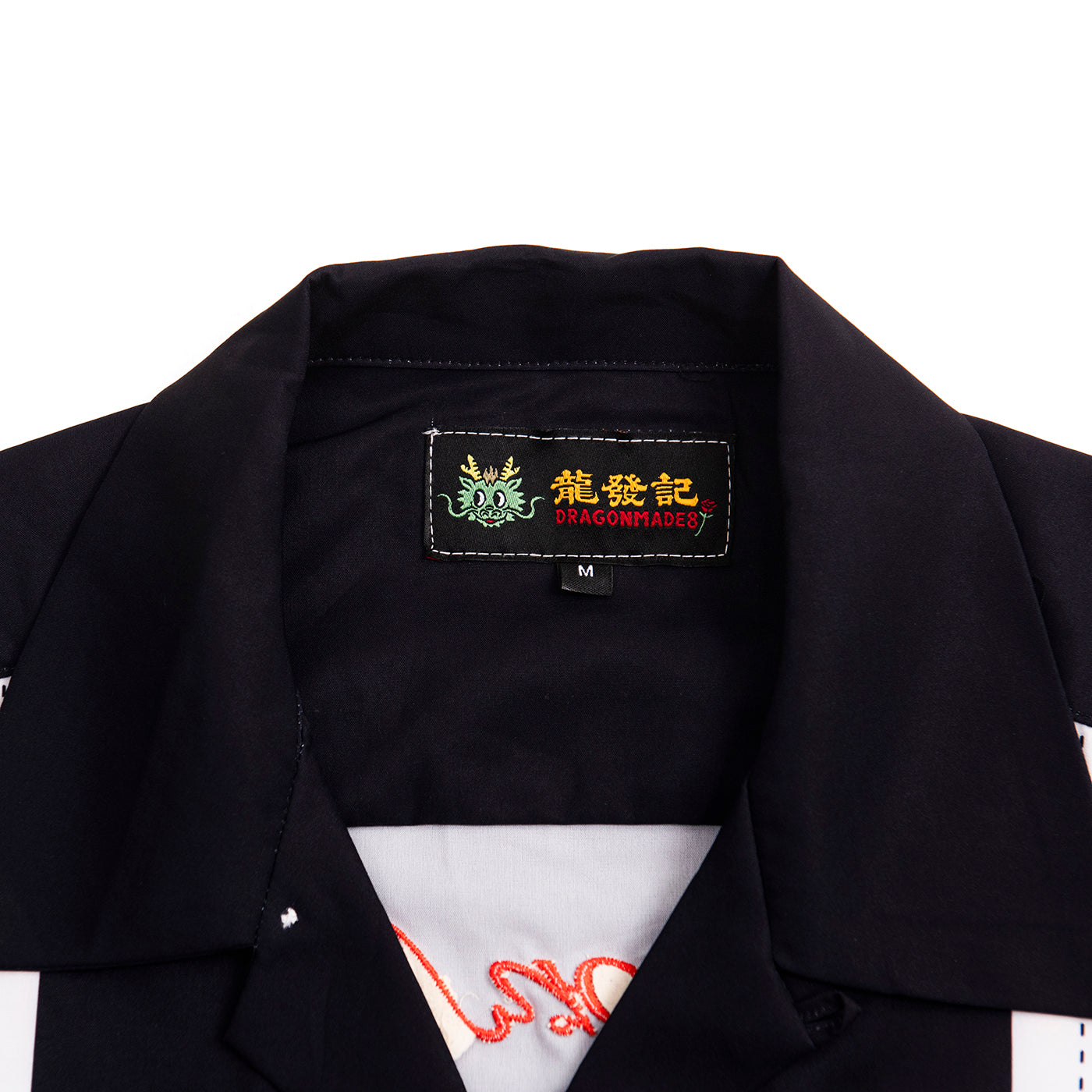 Skull Dragon Embroidery Shirt Black & White Stripe