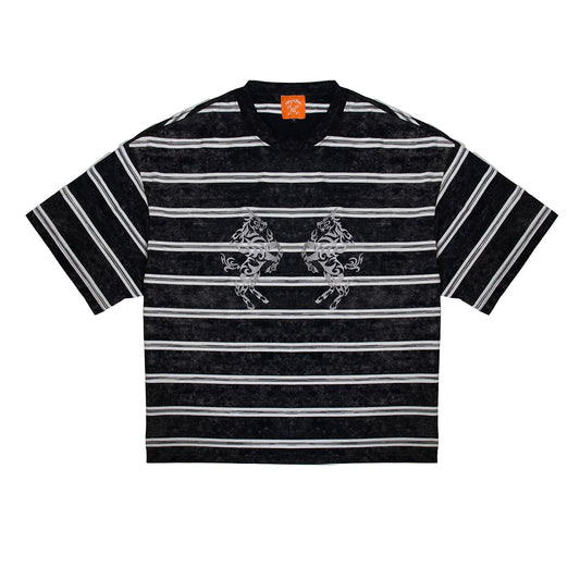 Tribal Dragon & Kirin Embroidery Tee Washed Dark Grey
