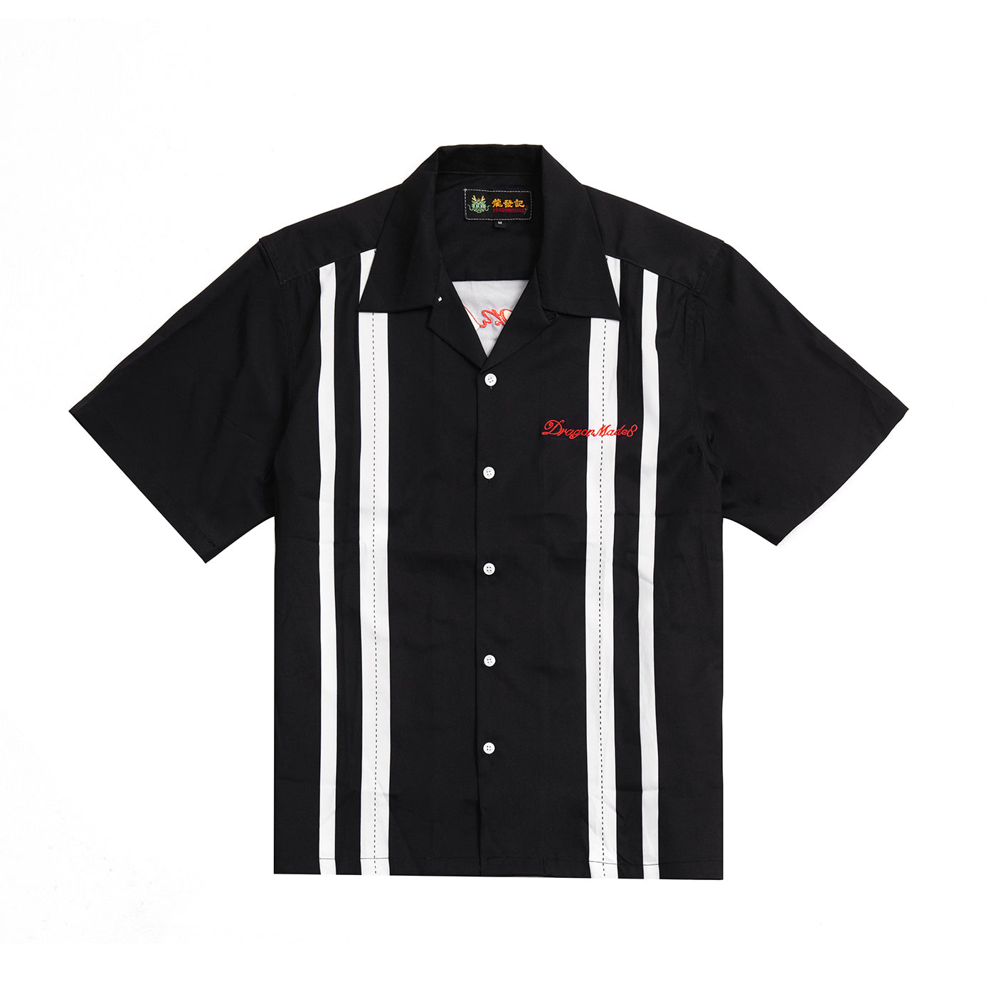 Skull Dragon Embroidery Shirt Black & White Stripe