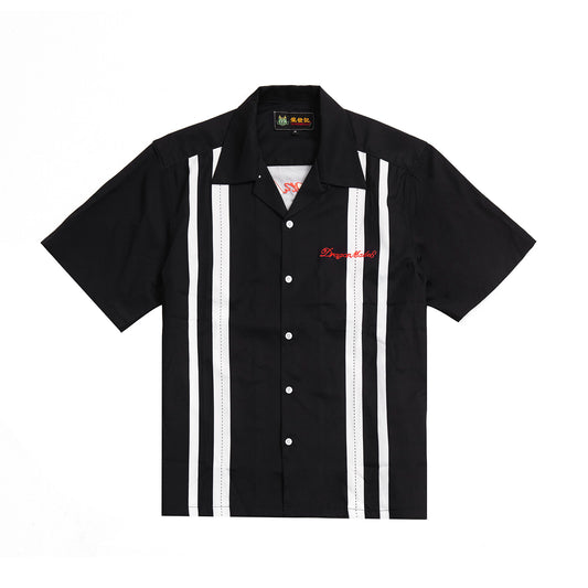 Skull Dragon Embroidery Shirt Black & White Stripe