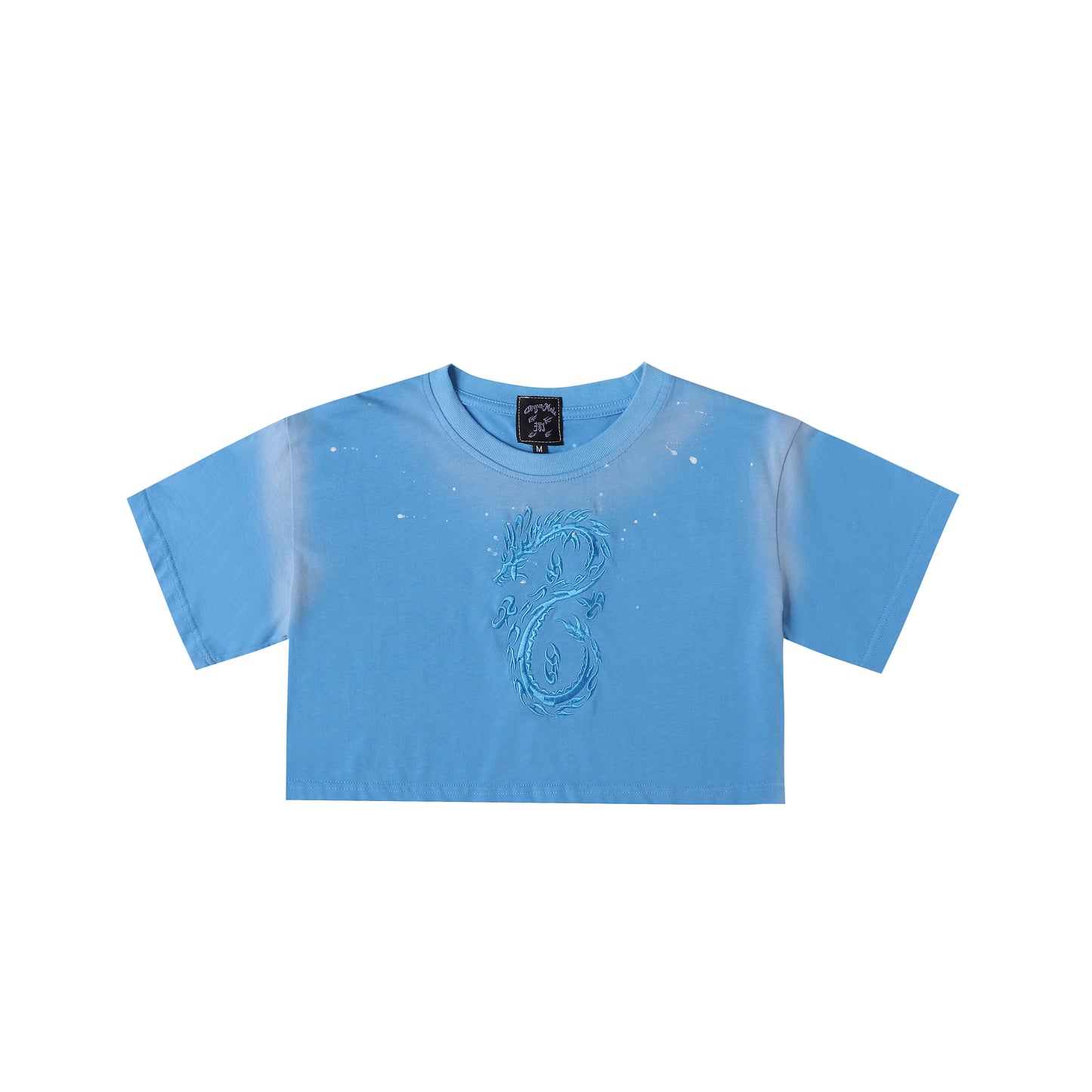 Tribal 8 Embroidery Crop Tee Washed Blue 捌字 潑墨 闊身 洗水 藍色