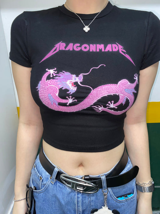 Purple Dragon Baby Tee Solid Black