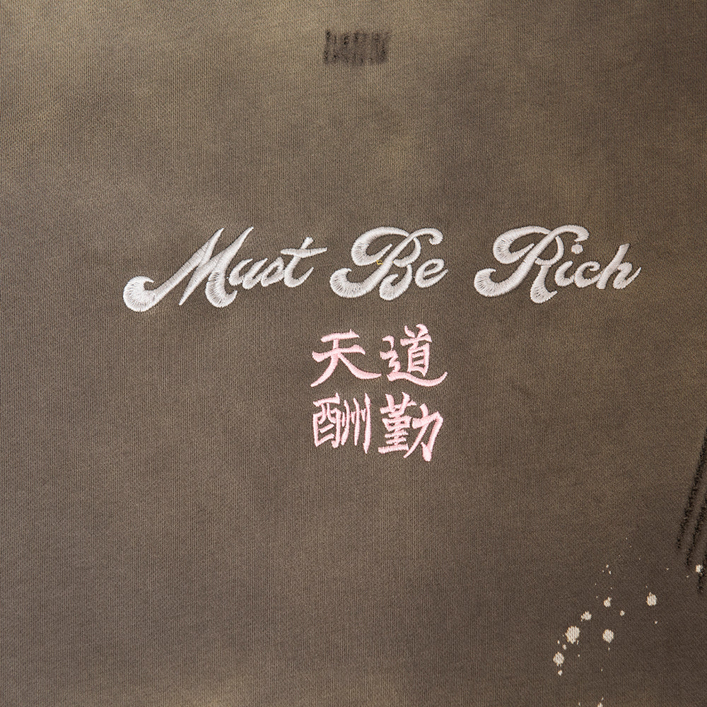 天道酬勤 Must Be Rich Hoodie Washed Gray