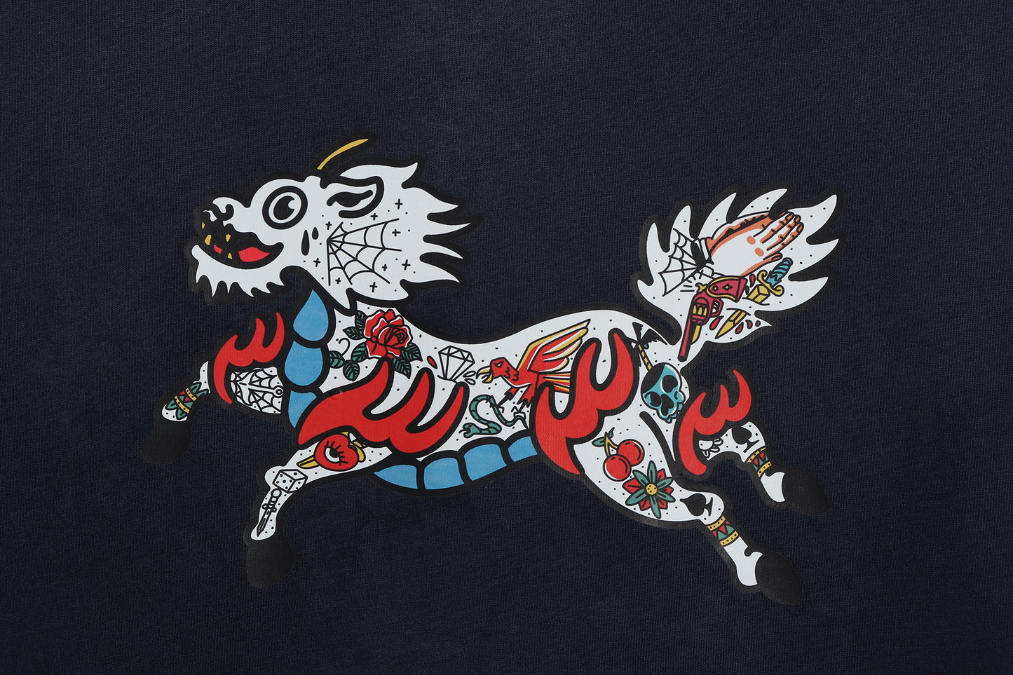 Running Kirin Tee Washed Navy (White Tattoo Version)