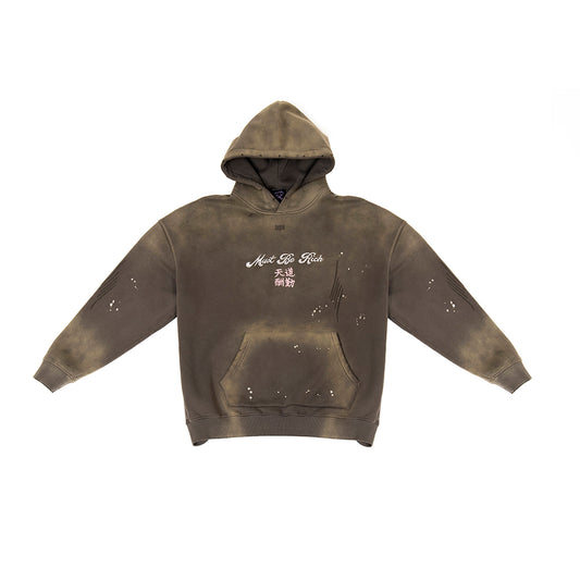 天道酬勤 Must Be Rich Hoodie Washed Gray
