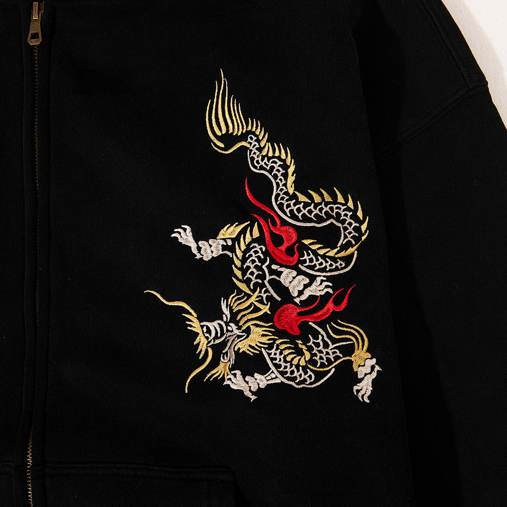 Lotus Zip Up Hoodie Washed Black