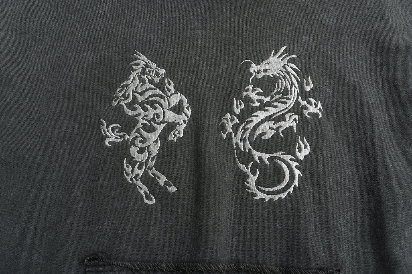 Kirin & Dragon Embroidery Hoodie Washed Grey