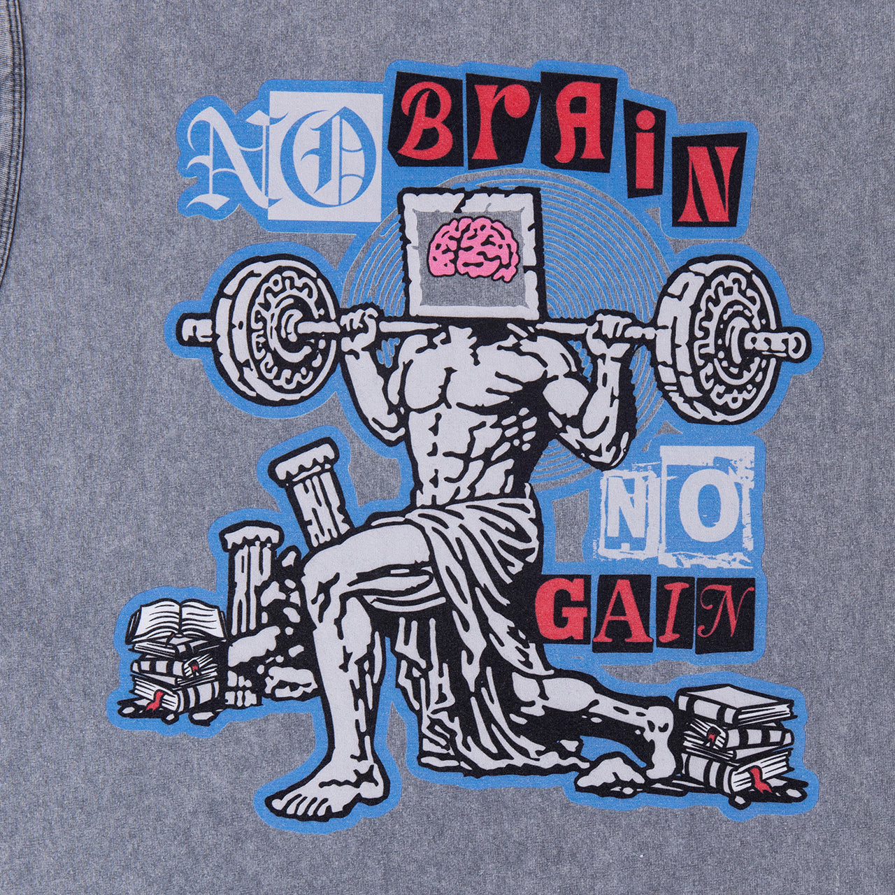 KOFGYM x DM8 : No Brain No Gain Print Tank (洗水Washed Grey) Thinking Ver.