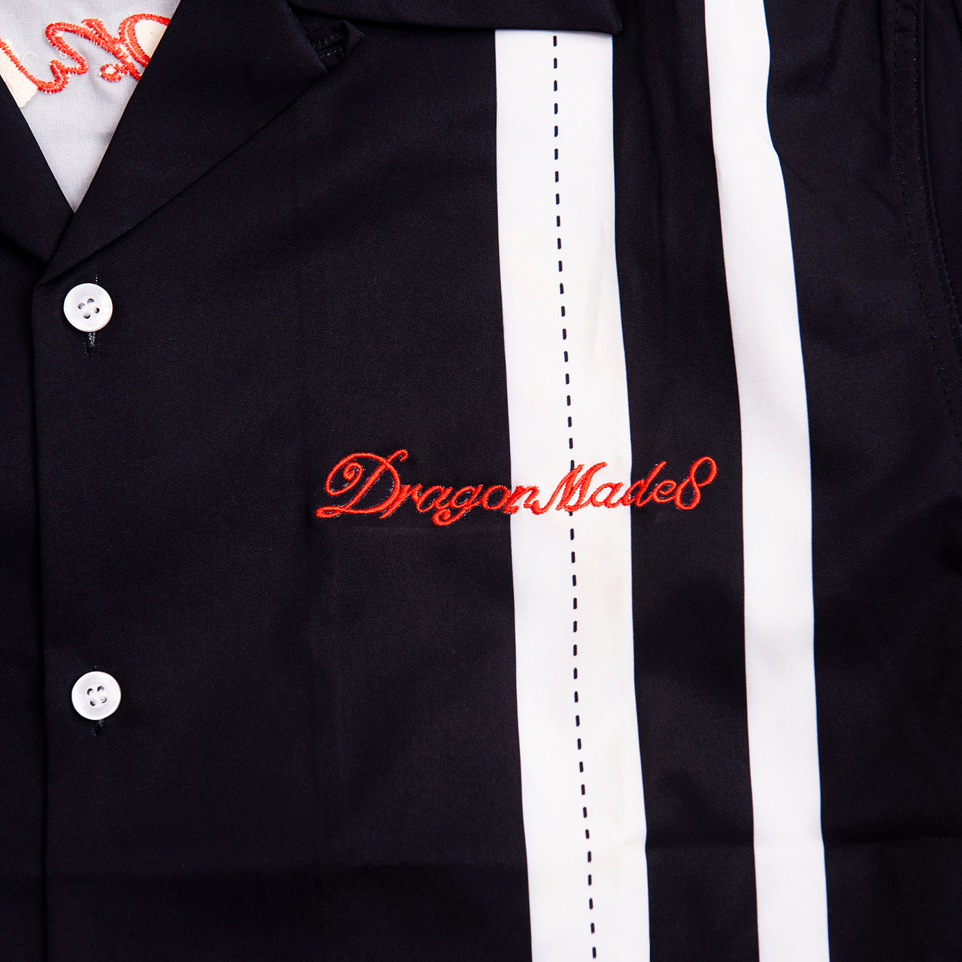 Skull Dragon Embroidery Shirt Black & White Stripe