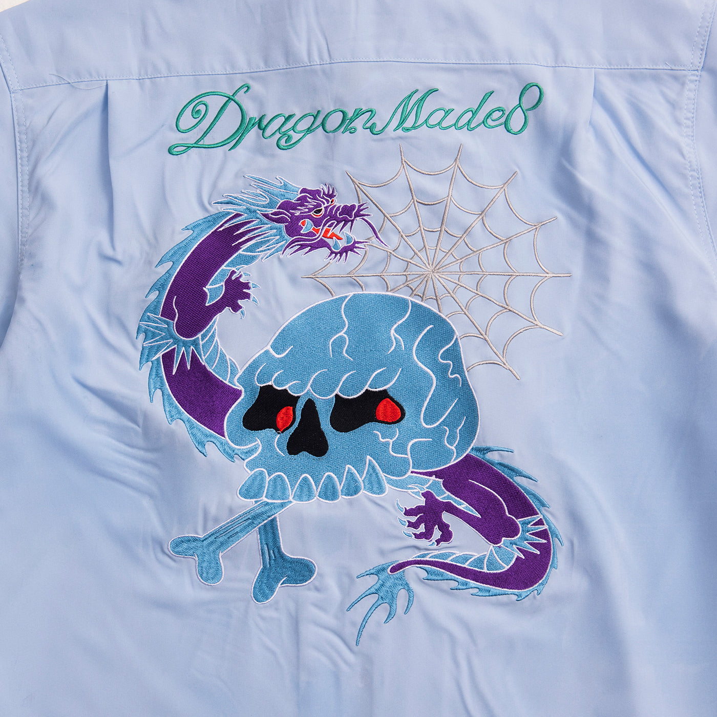 Skull Dragon Embroidery Shirt Blue